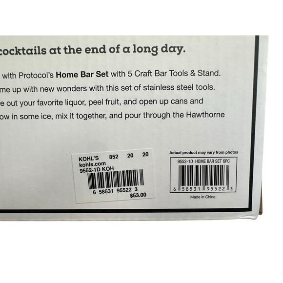 PROTOCOL 6 Piece Stainless Steel Home Bar Set New in Box - Picture 4 of 5